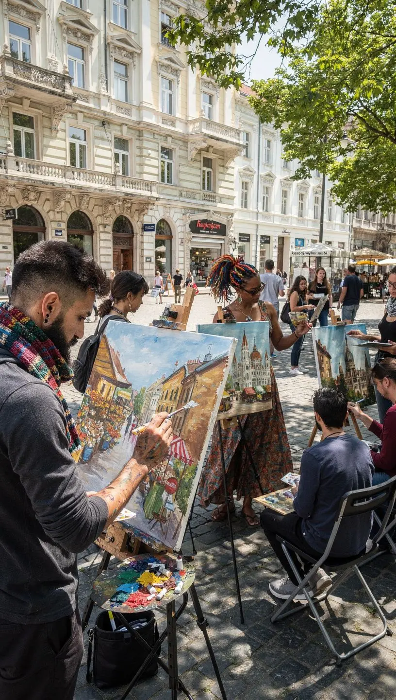 Egy művész kezében lévő ecset, miközben akvarell festéket alkalmaz egy vásznon, kifejező stílusban.