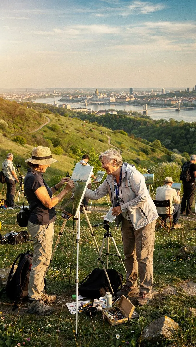Akril festék használatával készült absztrakt kompozíció, amely kreatív formákat és színeket ötvöz.