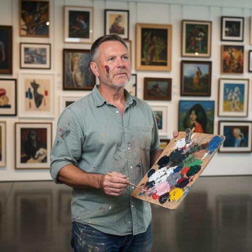 Akril festék használatával készült városi tájkép, modern stílusban.